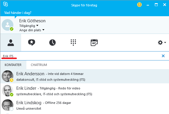 Hur söker jag efter kontakt i Skype för företag? – Manual