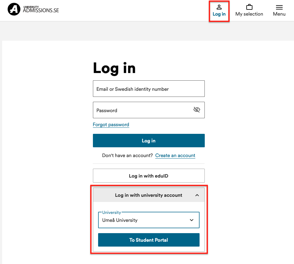 Logging in at Universityadmissions.se – Manual