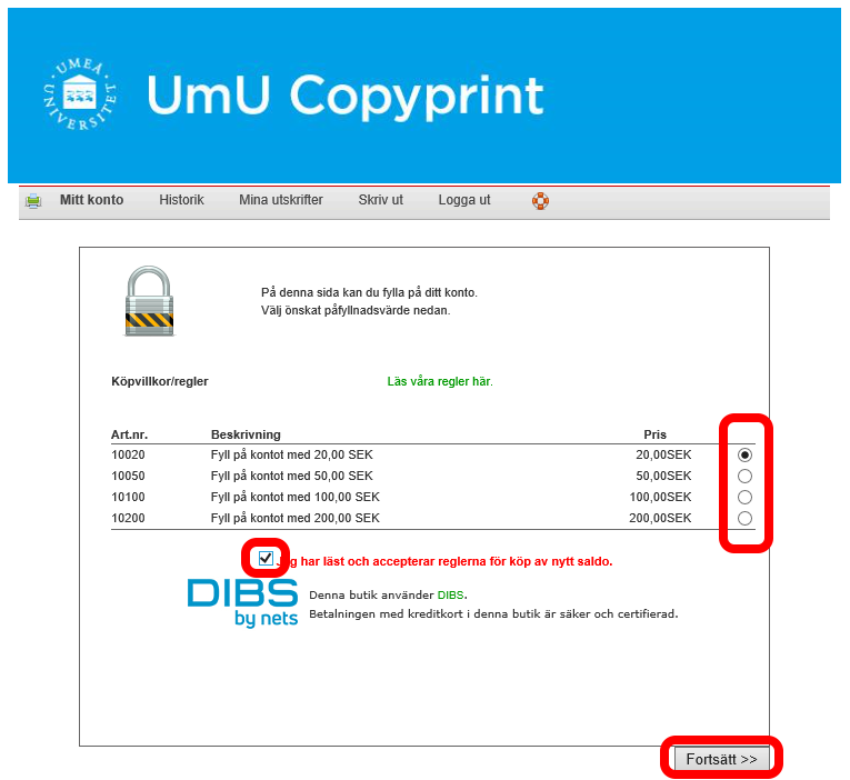 Hur fyller jag på mitt Copyprintkonto? (DIBS) u2013 Manual