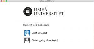 Umeå Universitets inloggningsdialog