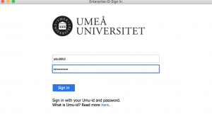 I dialogrutan för Umeå Universitet, loggar du in med ditt UmU-id.