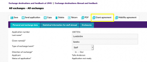 Print screen Grant agreement