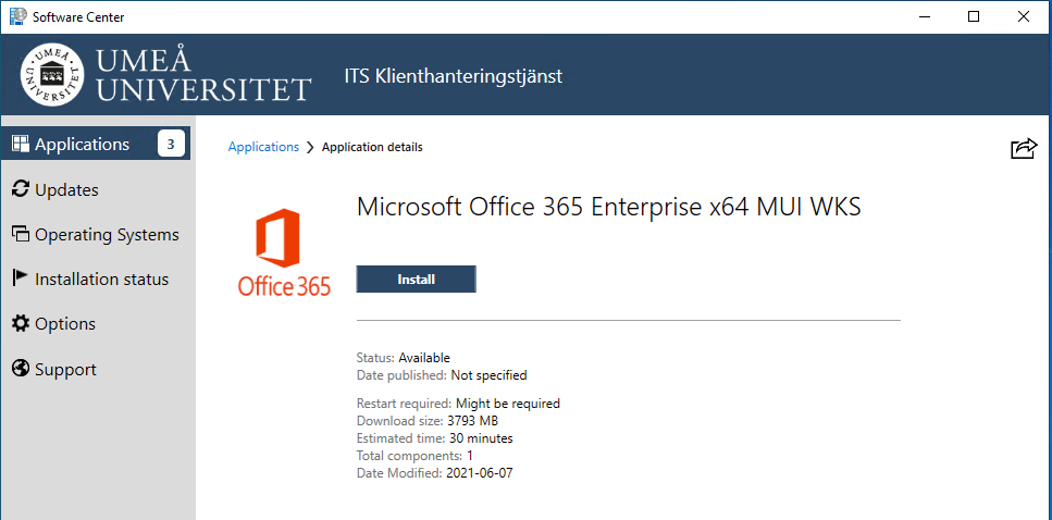 Software center install Office 365