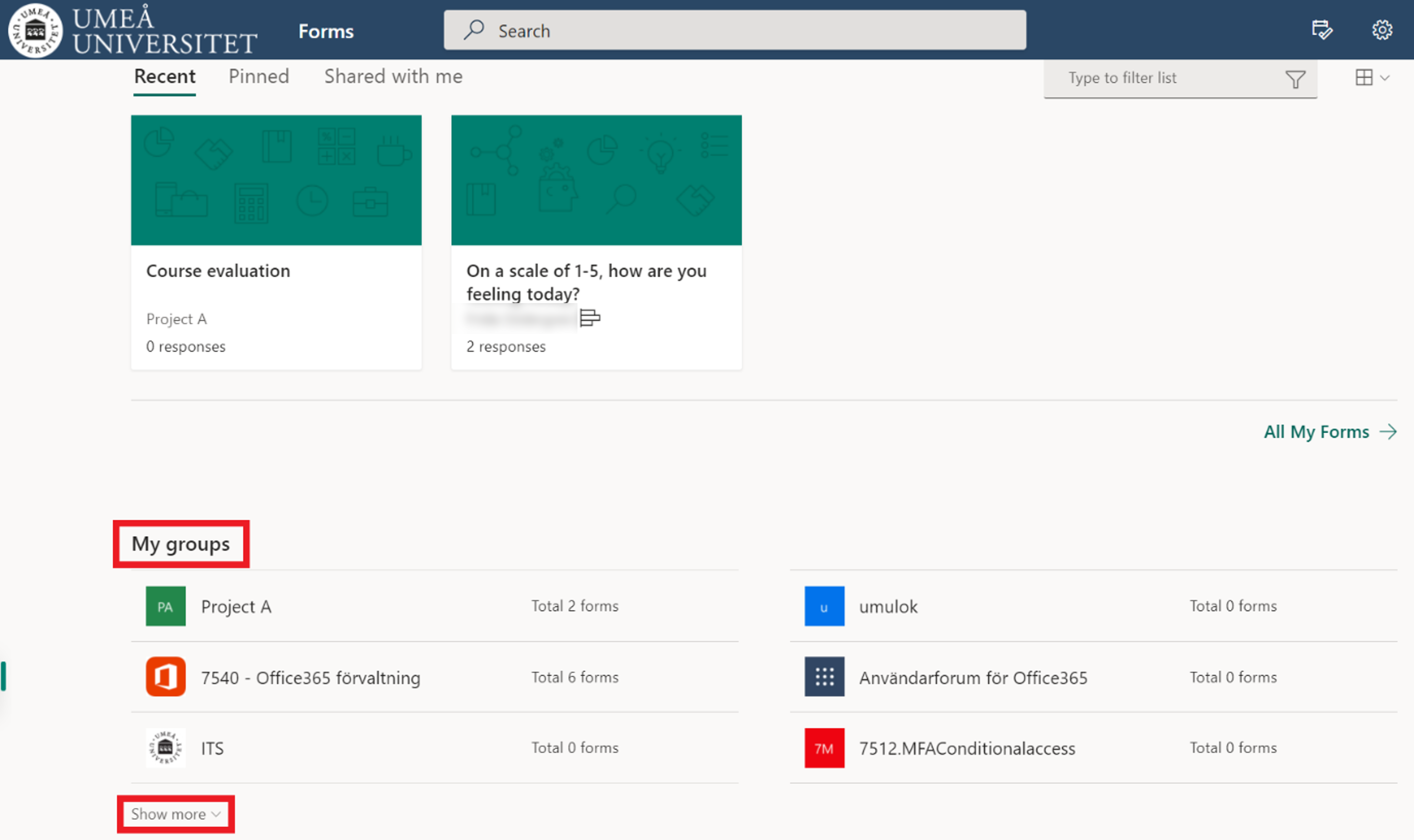 Create and mange group forms - my groups