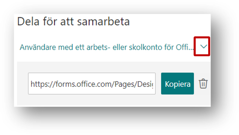 Dela formulär för att samarbeta - klicka på pilen