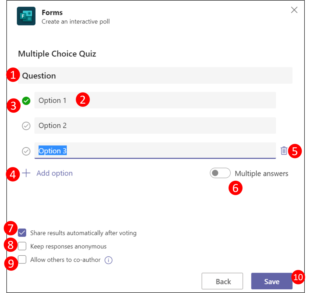 Make a planned poll with Forms in a Teams meeting - Multiple choice quiz