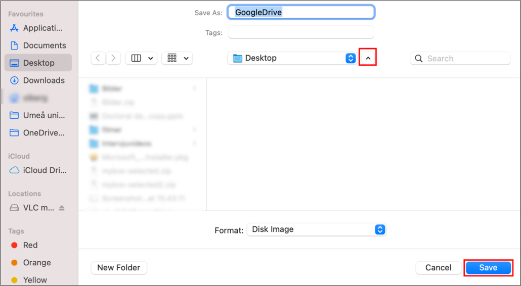 Install googledrive app - select folder to save in finder
