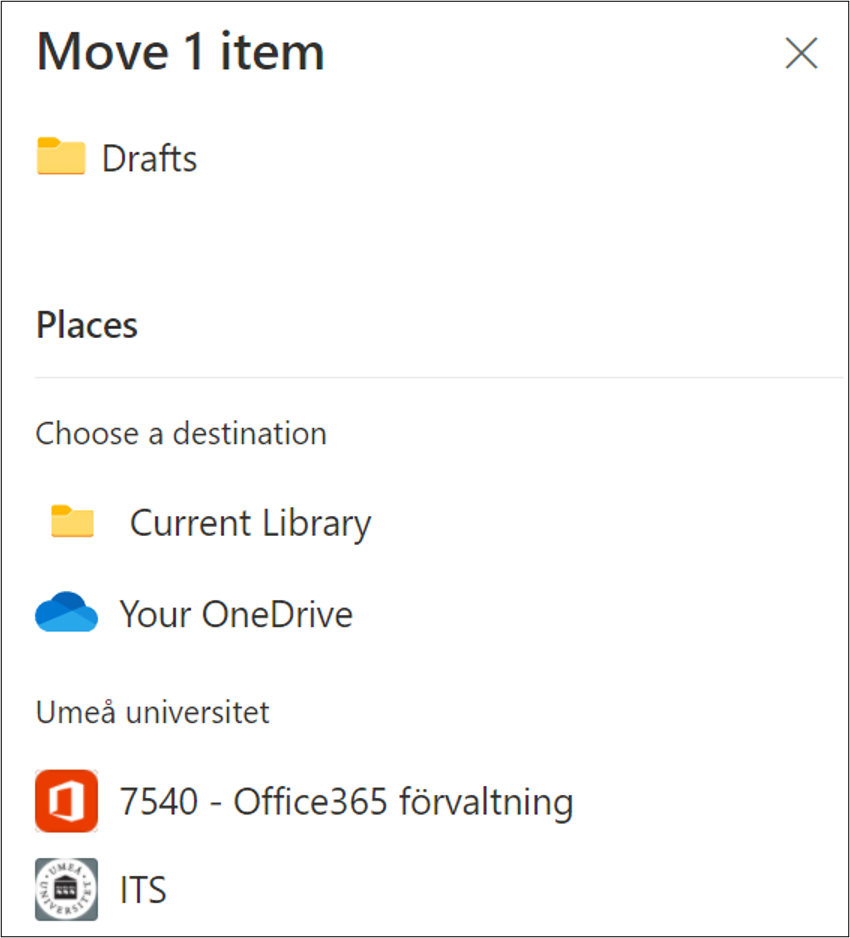 Move or copy files in SharePoint - select place