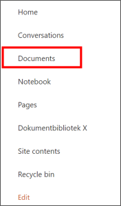 create files and maps in sharepoint - choose document tab in left menue