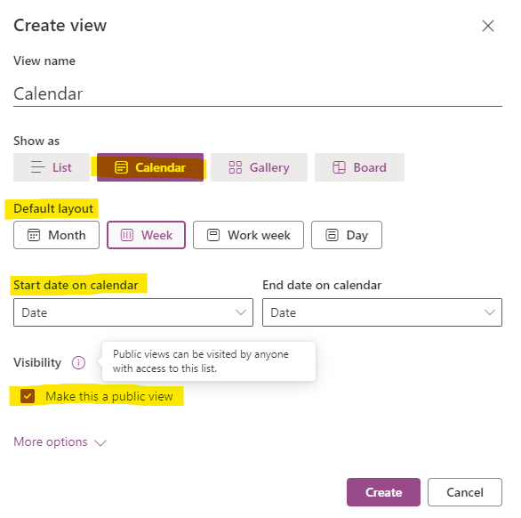 Image showing how to create a calendar view