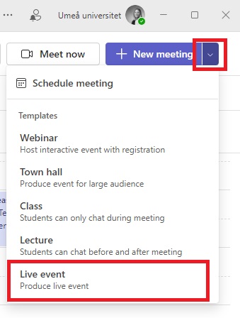 Image showing how to create a live event