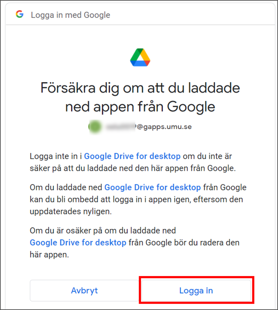 logga in google drive app windows