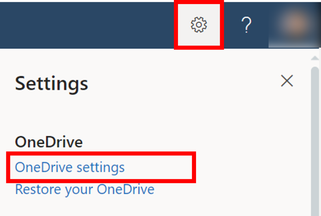 mange your Onedrive notifications - settings icon - choose onedrive settings