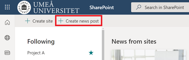 Create news posts in sharepoint - choose create news post