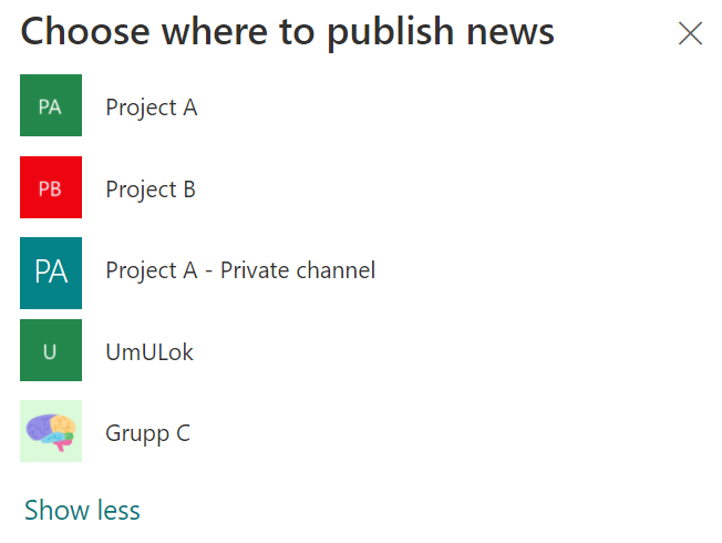 Create news posts in sharepoint - choose sharepoint group