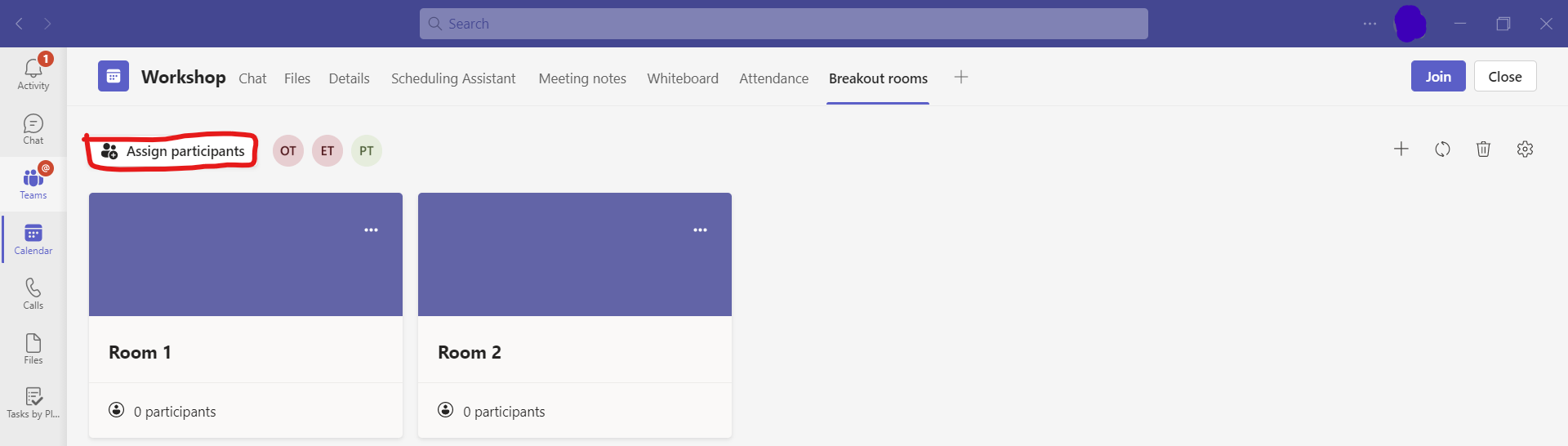 assign participants in the rooms you've created. Click Assign Attendees.
