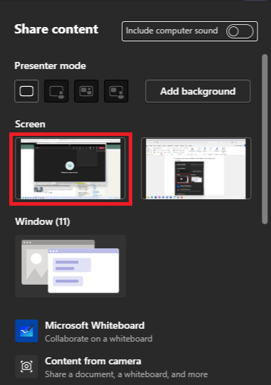 Image showing which screen to share