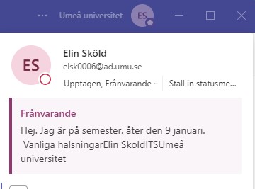 Frånvaromeddelande Outlook och Teams