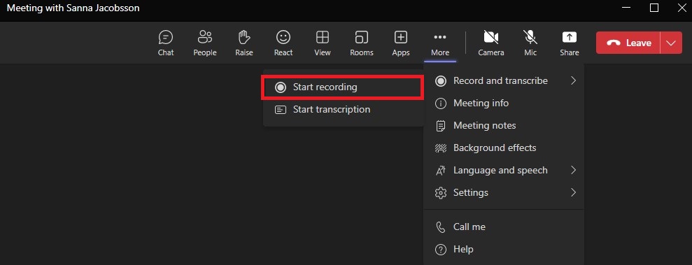 Image showing how to start recording your meeting