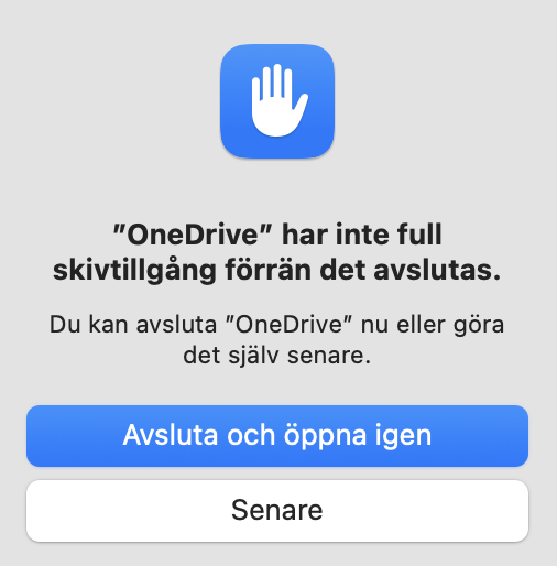 Bild som visar att du behöver öppna Onedrive på nytt.